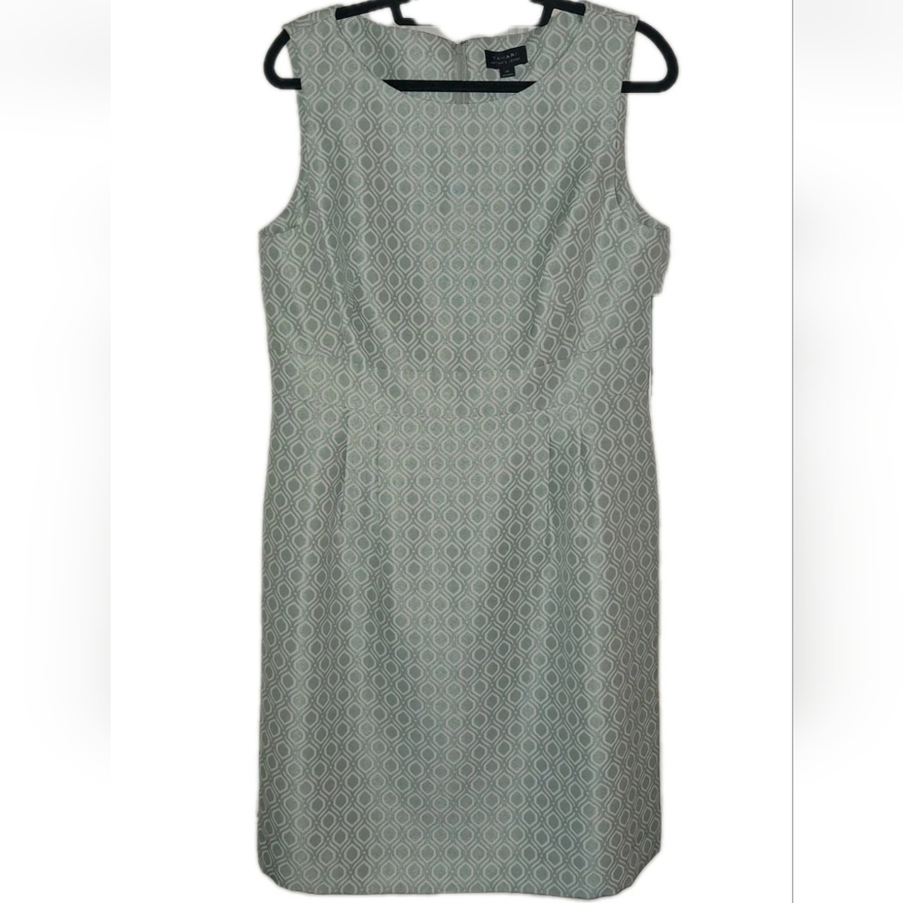 Tahari Arthur S Levine Bodycon Dress Womens Size 14 Sage Green White Sleeveless
